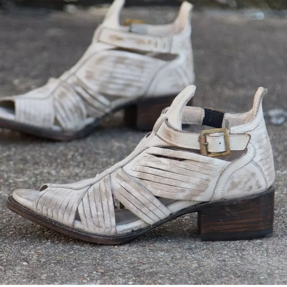Freebird Arrow Strappy Leather Peep Toe Heeled Sandals